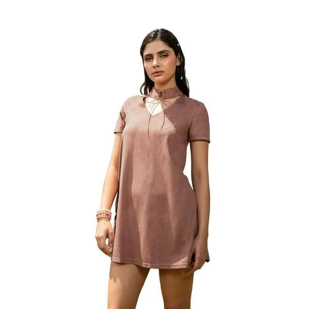 Vestido corto de gamuza André Badi Libena rosa Chica 20-2739