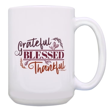 ThisWear Grateful Blessed Thankful Fall Word Art Ceramic 15oz Coffee Mug