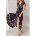 thumbnail image 3 of Vestido largo bohemio con estampado floral, cuello en V, manga corta, abertura para fiesta en la playa para mujer, 3 of 8