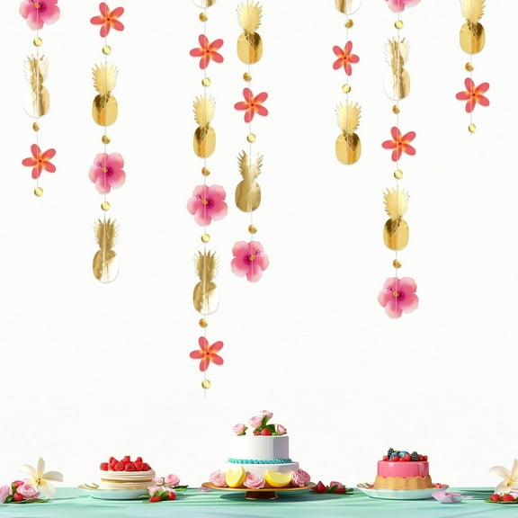 Cheerland Tropical Banner Summer Theme Party Decor Garland, 33 Ft, Gold