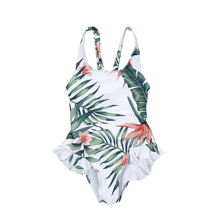

Mommy and Me Matching Swimwear Floral Leaves Back Lace-Up Bathing Suit Sling Family Summer Family Swimsuit