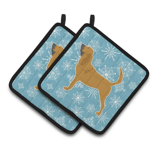 Carolines Treasures BB3484PTHD Winter Snowflake Bloodhound Pair of Pot Holders  7.5HX7.5W multicolor