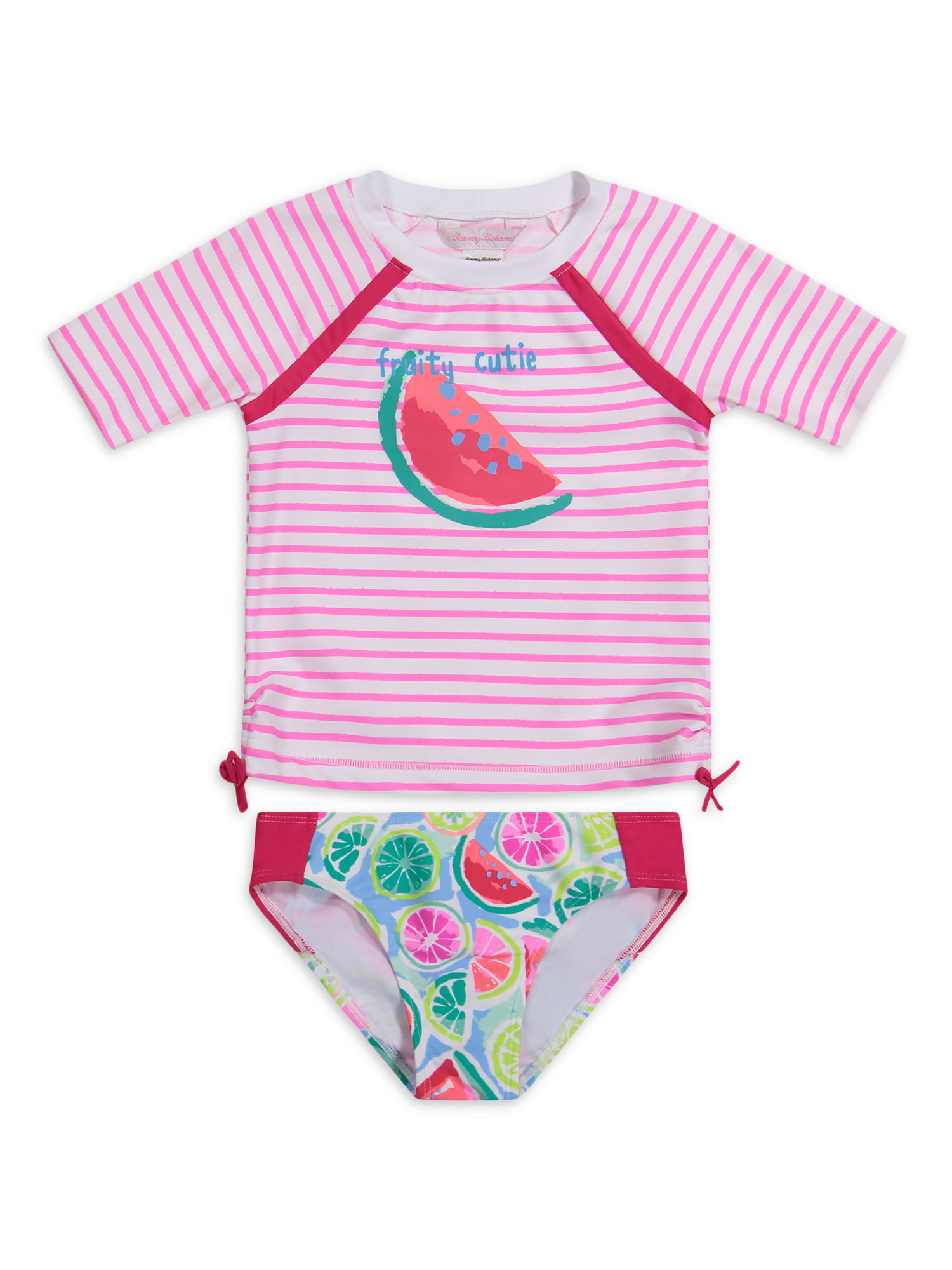Tommy Bahama Toddler Girl's 1 Pc Long Sleeve Rash Guard Swimsuit Fruit 3T/4T 