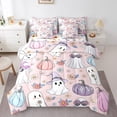 thumbnail image 1 of YST Ensemble de Literie 7 Pcs Taille Simple pour Enfants Halloween, Ensemble de Literie Réversible Dessin Animé Ghost, Couette Citrouille Colorée avec Ensemble de Draps, Toutes Saisons, 1 of 1