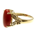 thumbnail image 3 of Genuine natural cabochon red coral 0.38 ct taper diamond ring Hawaiian plumeria 14k yellow gold size 7.5, 3 of 6