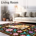 thumbnail image 2 of ODIKA 5'x7' Machine Washable Non-Slip Area Rug, Blossom Cat Dreamscape Interlocking Garden Motif with Accents High Traffic Rug with Pad, Brown, 633372, 2 of 8