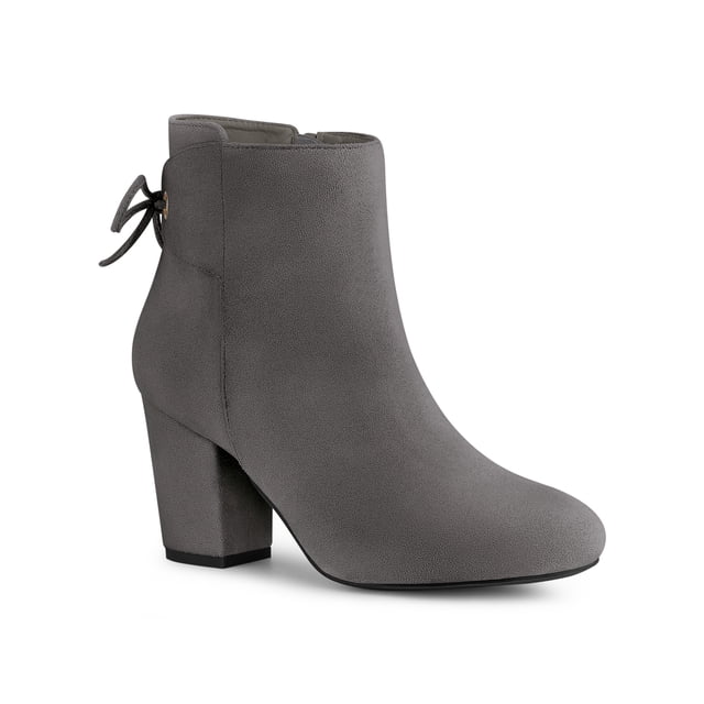 Unique Bargains Women's Round Toe Block Heel Zipper Ankle Boots Grey US 8