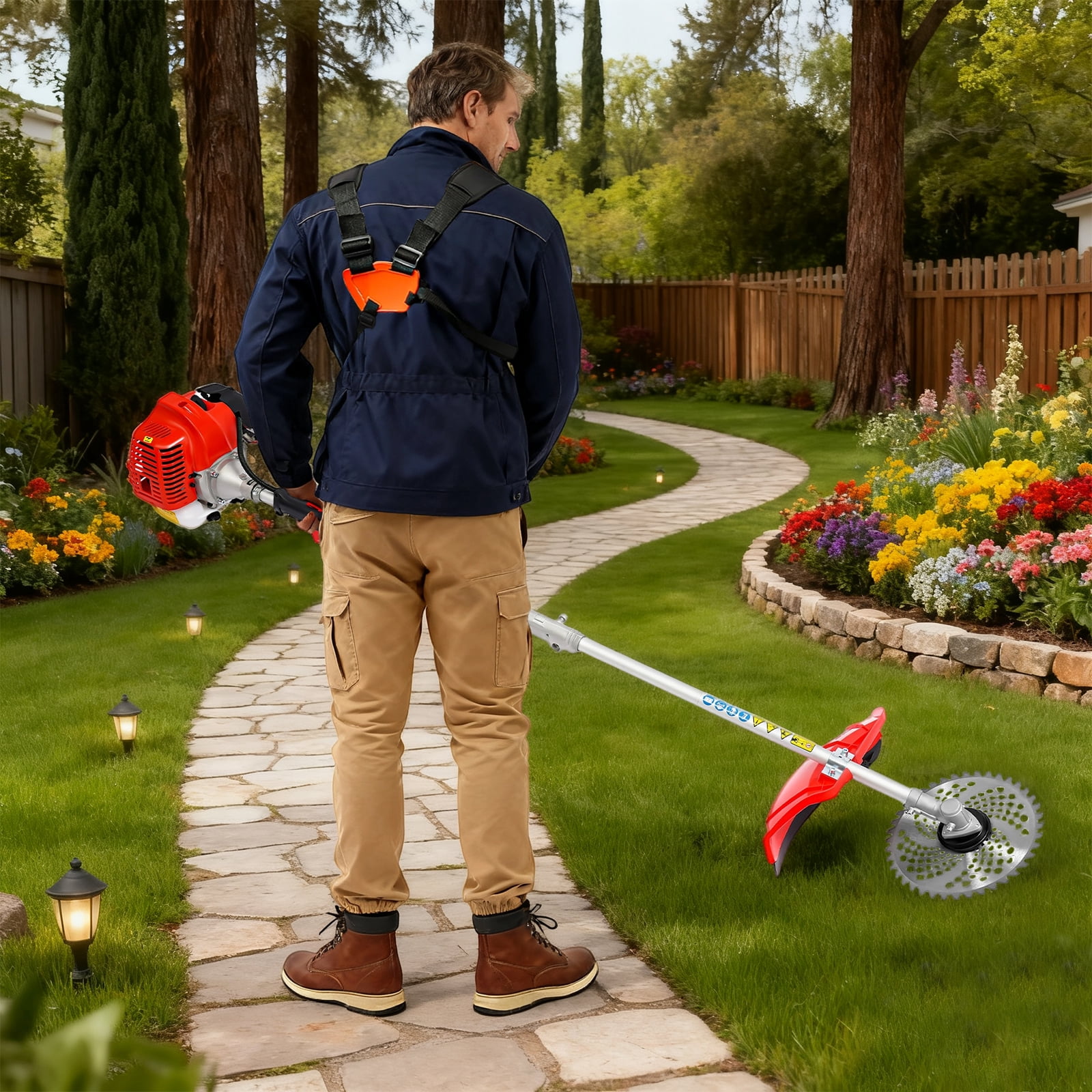 Peakora 51.7cc 2-Stroke Lawn Mower 1.4kw 6500rpm Grass Trimmer Gardener Hedge Shears for Parks, Yards