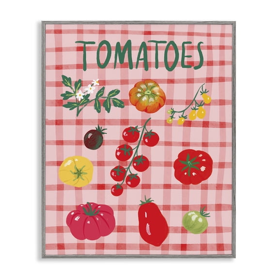 Stupell Industries Various Tomatoes on Plaid Food & Beverage Painting Gray Framed Art Print Wall Art, 16 x 20