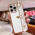 thumbnail image 2 of for iPhone 13 Pro Case Cute Love-Heart Plating Wristband Phone Cover for Women Girls Bling Soft Silicone Camera Lens Protection Bumper Shockproof Phone Case for iPhone 13 Pro (6.1'') - White, 2 of 14