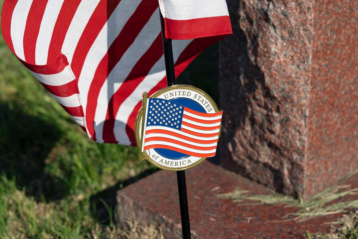 Allied U.S. Flag Veteran Grave Marker With 30 Inch Tall American Cemetery Flag