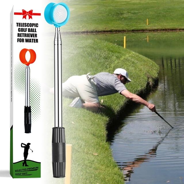 Golf Ball Retriever Telescopic Pick up Scoop Ball Retriever 9.5 12 15 FT, Golf Ball Retriever Picker Stainless Steel Shaft Retracted Length with Locking Scoop Gift Box