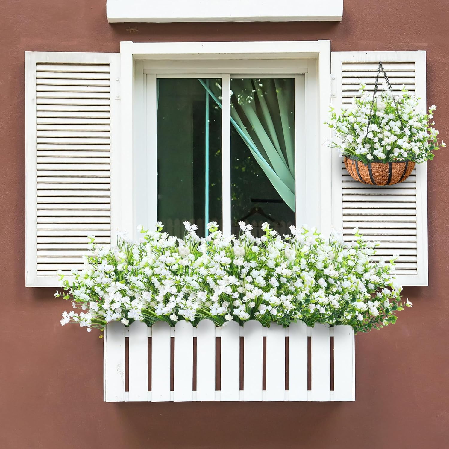 Artificial Flowers for Outdoors 24 Bundles UV Resistant Boxwood Shrubs Artificial Eucalyptus Fake Plants Faux Plastic Greenery for Farmhouse Garden Home Indoor Outdoor Decoration（White）