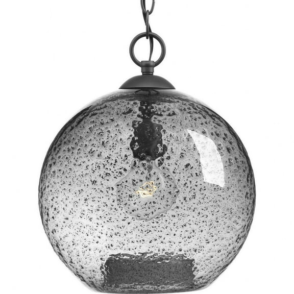 Progress Lighting Malbec 1-Light Pendant, Graphite Finish, Clear Textured Artisanal Glass Shade