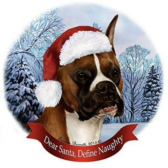 Holiday Pet Gifts Fawn Boxer, Cropped Santa Hat Cat Porcelain Christmas Ornament