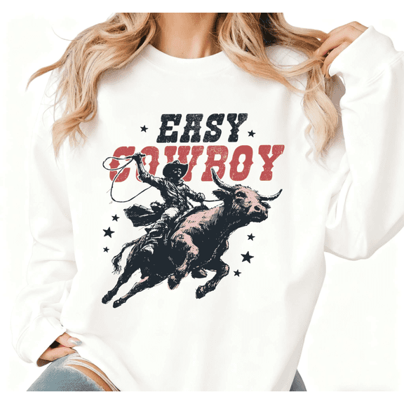 White Print Sweatshirt Graphic Sweatshirt Retro Easy Cowboy Quirky Rodeo & Western Lover Casual Fashion Wear S-3XL Tops