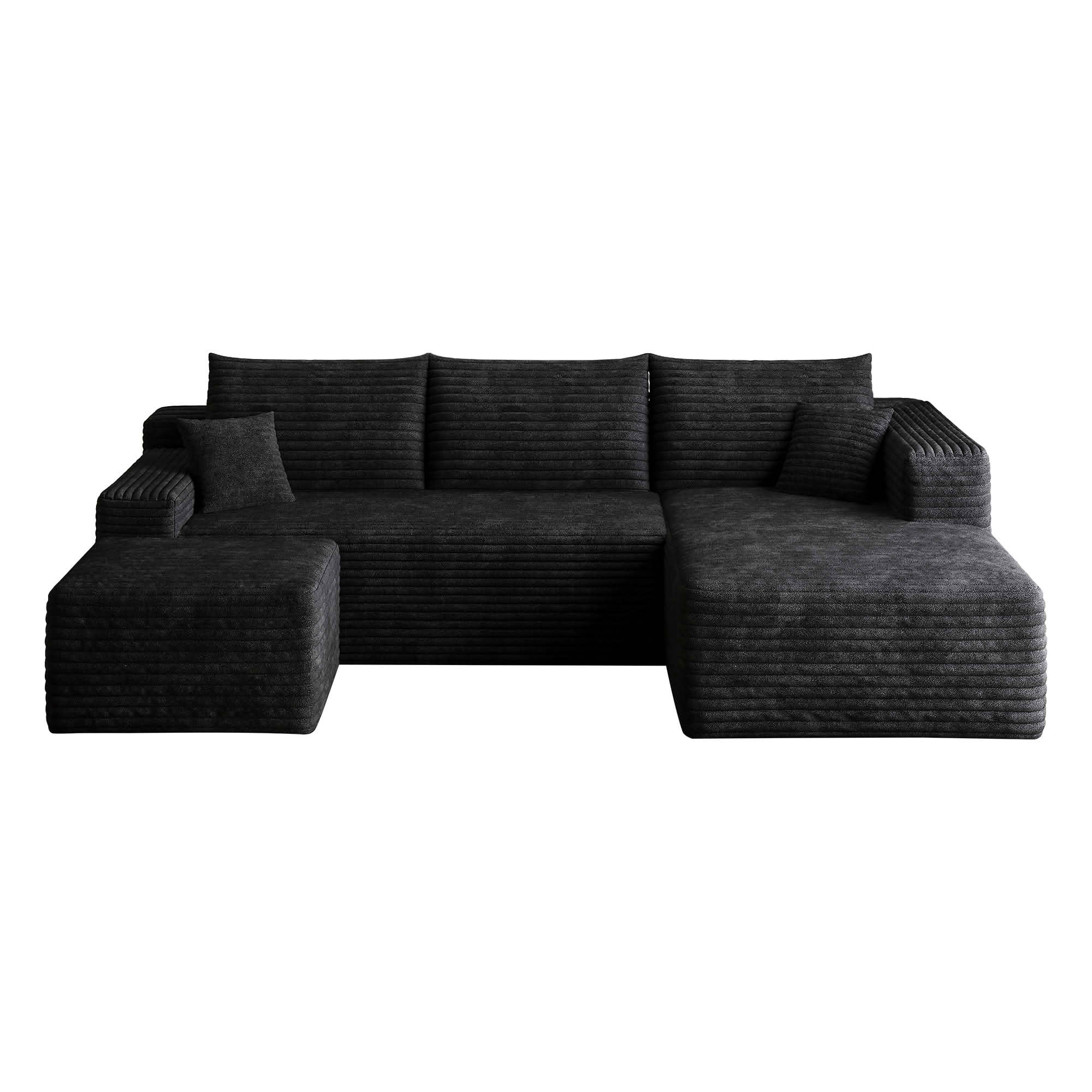 MAYEERTY 95 Inch U‑Shaped Cloud Sectional Sofa with 1 Ottoman, Modern Deep‑Seat Corner Couch, Plush Corduroy Reversible Sofa, No‑Assembly for Living Room Bedroom Apartment