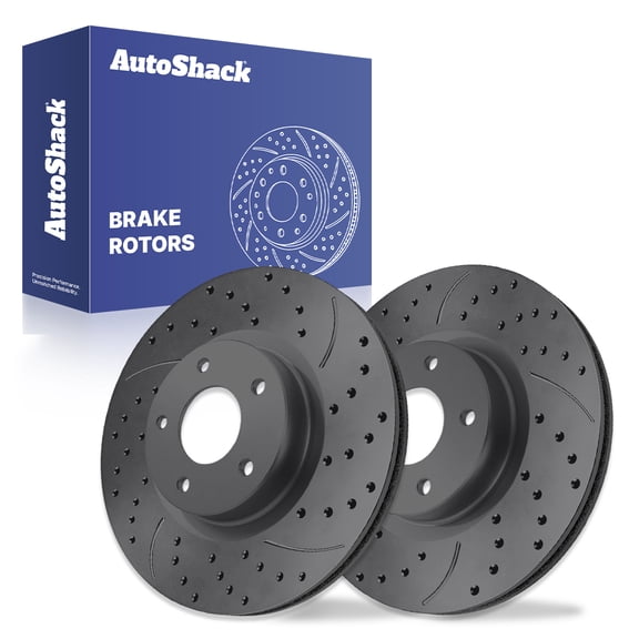AutoShack Front Brake Rotors for Jeep, Patriot 2007-2017 Compass 2007-2017, 4WD AWD FWD L4 2.0L 2.4L - Coated Drilled & Slotted - Black Matte Finish - BlackShield - 11.57" (294 mm), 5-Lug