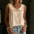thumbnail image 4 of Collared Button Tank Top Women Lace Fashion Loose Sleeveless Casual Blouse Summer Outdoor Boho Shirt Tank Top, 4 of 8