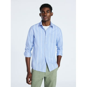 Free Assembly Men's Cotton Poplin Button Front Shirt with Long Sleeves, Sizes S-3XL