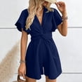 thumbnail image 6 of ZHYou Short Sleeve Jumpsuits for Women Cotton Flowy Loose V Neck Lightweight Casual Summer Short Rompers,Navy,Size XL, 6 of 6