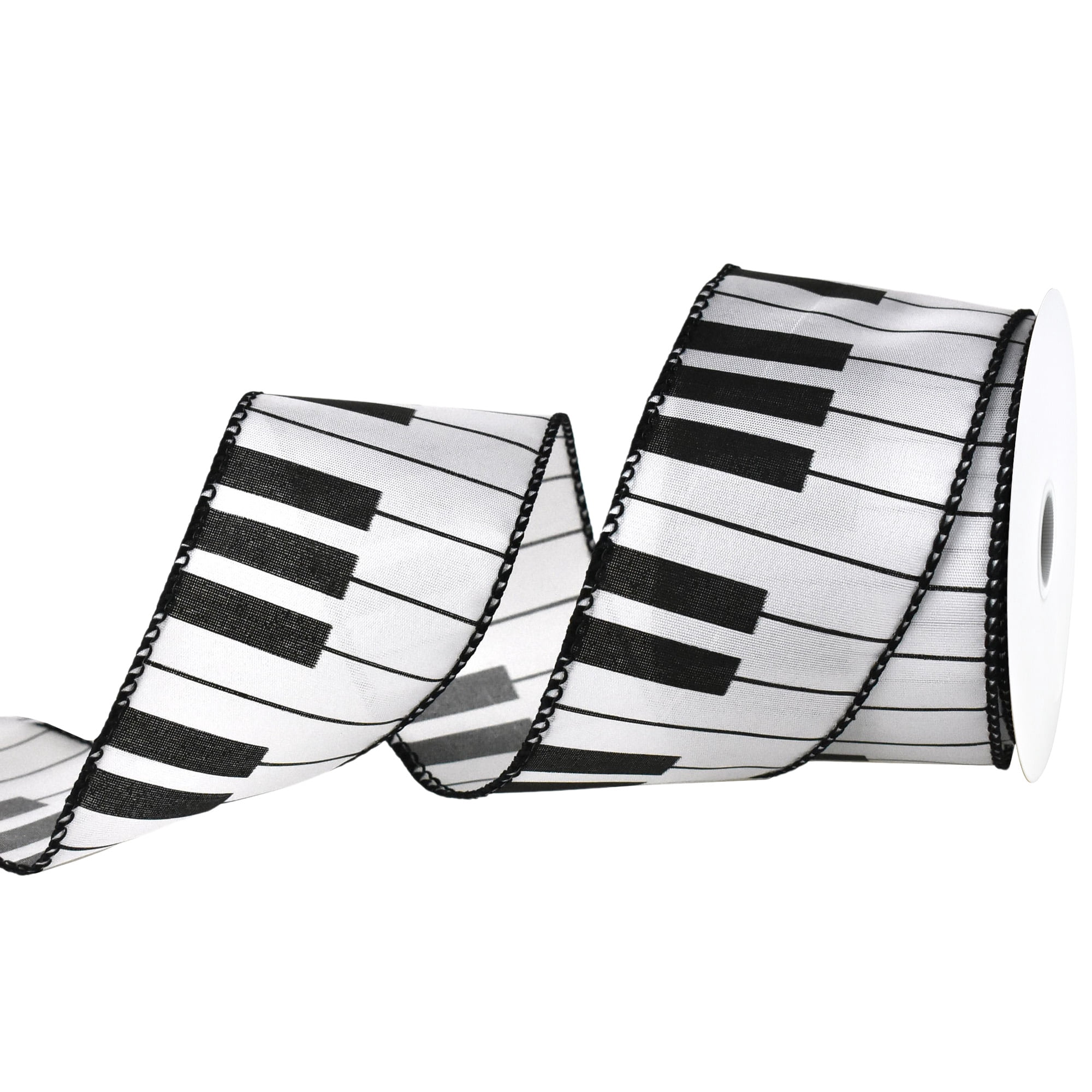 Homeford Piano Keys Musical Wired Ribbon, 2-1/2-inch, 10-yard, White