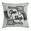 Western Decor Throw Pillow Cushion Cover, Modern Western Movies Cowboy Texas Times Sketchy Two Guns Pistols Image, Decorative Square Accent Pillow Case, 24 X 24 Inches, Black and White, by Ambesonne