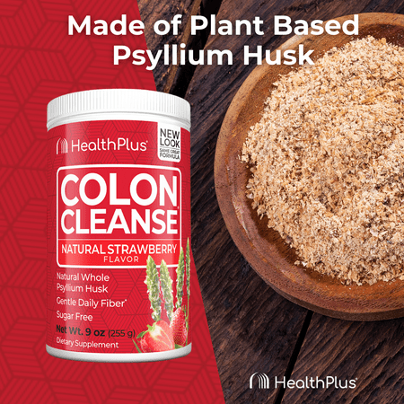 Health Plus Colon Cleanse Digestive Support | No Artificial Flavors | Daily Fiber for Toxin Elimination To Reduce Bloating | Psyllium Husk | Strawberry Flavor | 9 Ounces, 36 Servings
