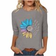 thumbnail image 2 of Ailaofu Women's Summer Sunflower T Shirt Cute Flower Graphic Loose Tees Crew Neck 3/4 Sleeve Casual Tops, 2 of 6