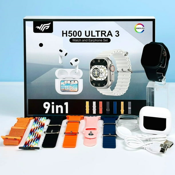 Combo smartwacht H500 ultra con 7 correas y de regalo unos audífonos bluetooth con pantalla táctil