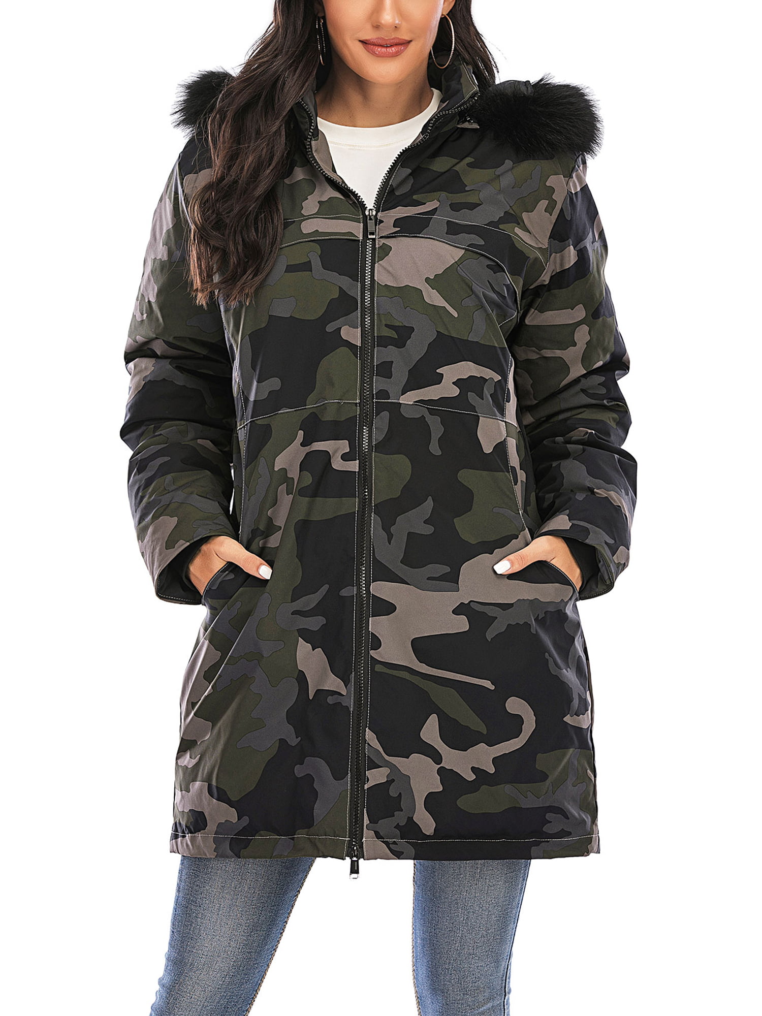 Womens Winter Hooded Thickened Long Down Jacket Maxi Down Parka Puffer Coat with Thick Furry Collar