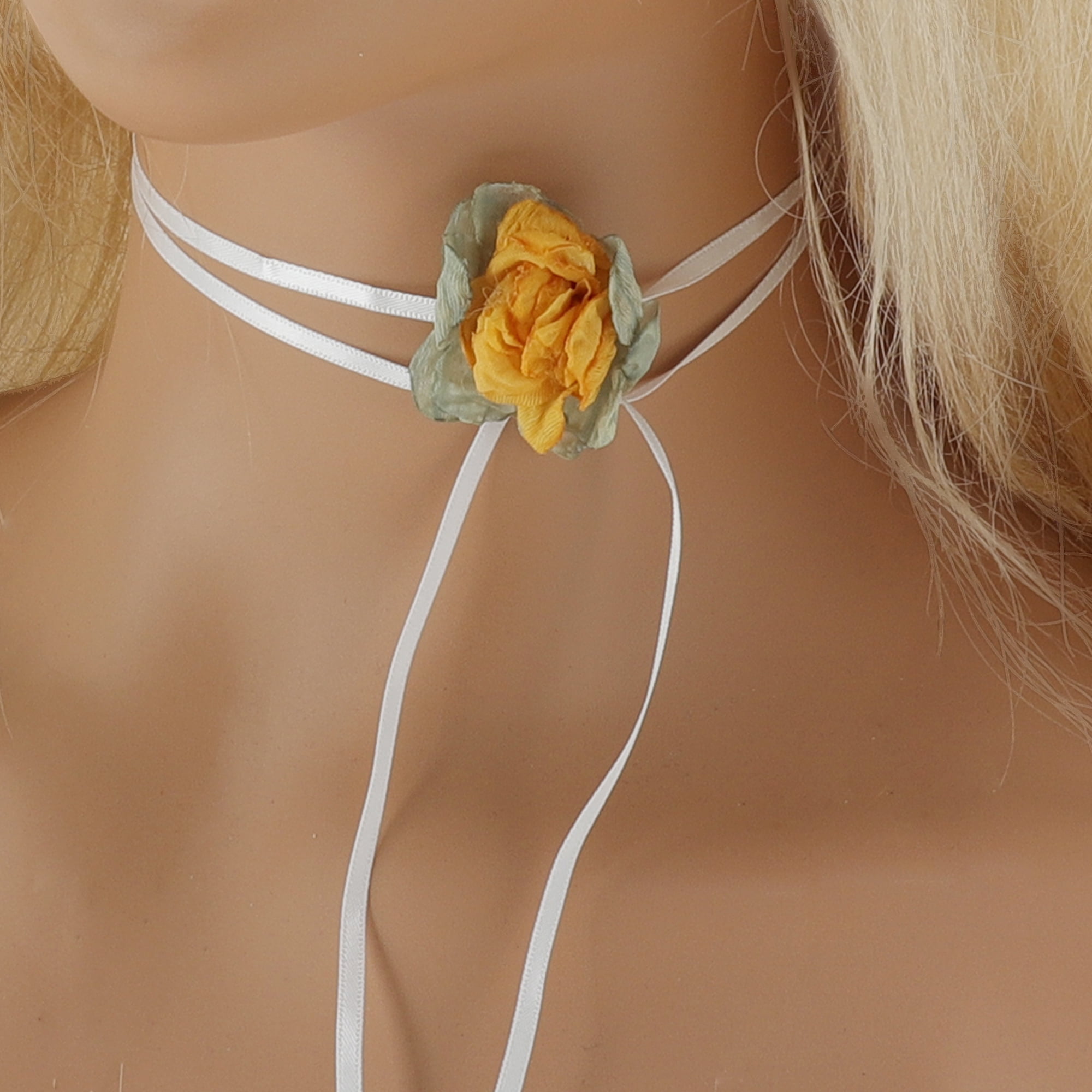 Unique Bargains Stylish Flowers Choker Necklace Yellow, Green