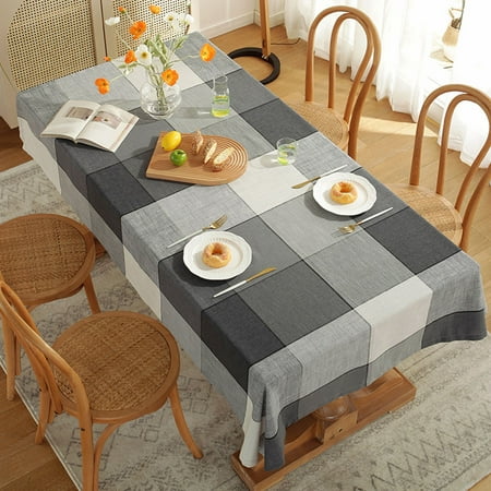 

Woobling Tablecloth Plaid Tablecloths -proof Polyester Table Cloths Oil-Proof Decorative Waterproof Gray 55.12 *78.74 in