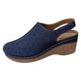 thumbnail image 6 of Hollow out Mules for Women Closed Round Toe Wedge Sandals Trendy Stitching Leather Adjustable Slingback Platform Heels Navy Size 9, 6 of 6