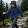 thumbnail image 6 of Boys Solid Color Long Sleeve Hooded Jacket Waterproof Zip-Up Coat with Pockets for Outdoor, 6 of 9