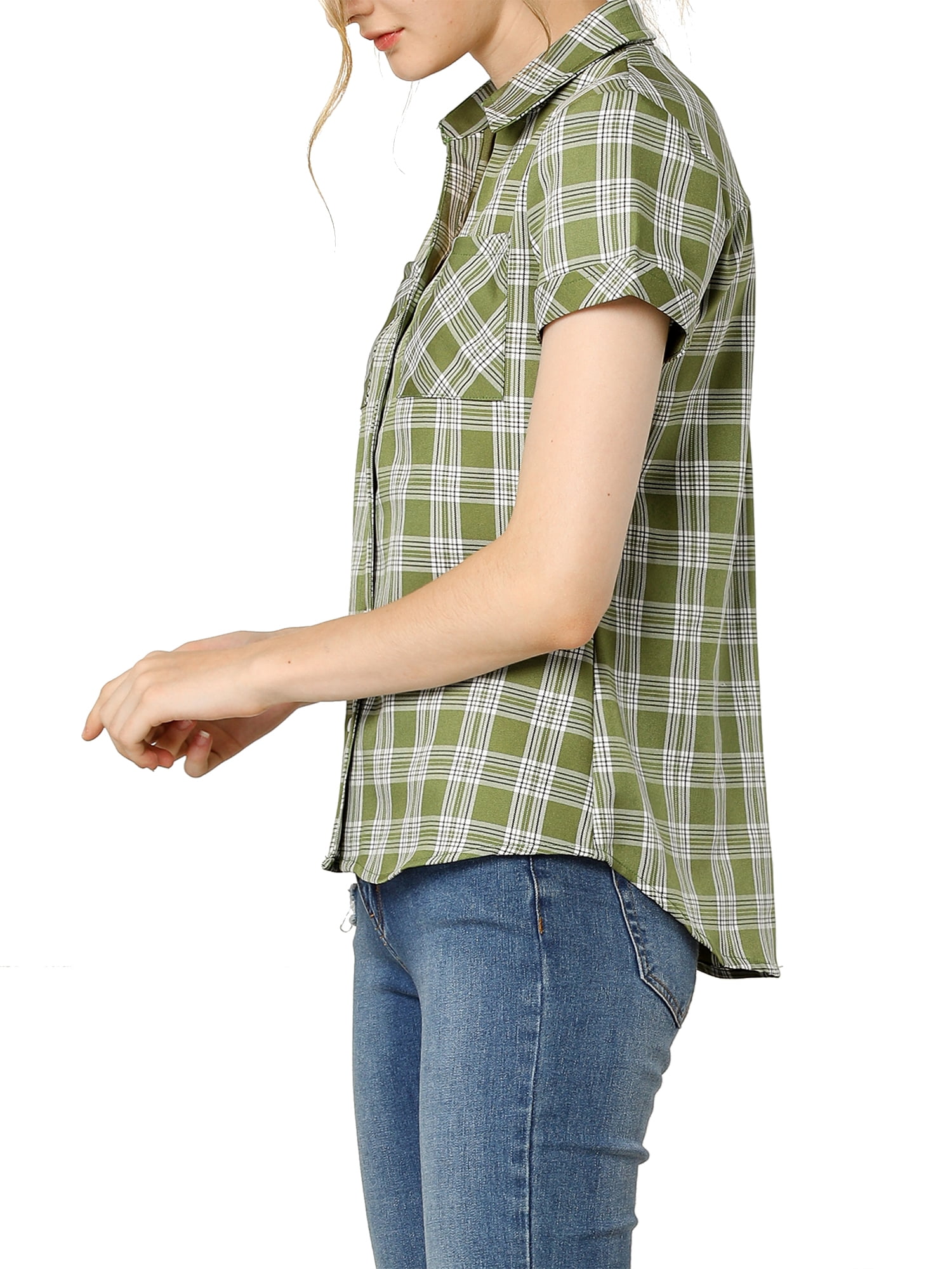 DARING DIVA Women's Casual Boyfriend Plaid Button Down Flannel Shirt L Light Green