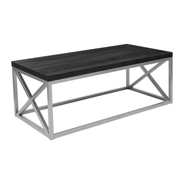 Offex Black Coffee Table With Silver Finish Frame Walmart Com Walmart Com