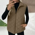 thumbnail image 2 of ZQGJB Womens Lightweight Puffer Vest with Pockets Full Zip Up Lapel Stand Collar Quilted Jacket Winter Warm Puffy Vests Outerwear Tops Khaki M, 2 of 9