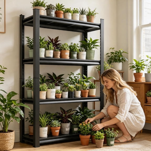 4-Tier Metal Flower Pot Placement Rack, Heavy-Duty Corner Green Plant Display Storage Rack for Bedroom, Outdoor Courtyard & Garden， Universal Multi-Functional Green Plant Storage Rack, 24"W*14"D*54"H