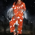 thumbnail image 2 of Gaexia Halloween Fun Print Pajama Set for Women Short Sleeve Long Pants Satin V-Neck Button Down Sleepwear Loungewear Pajama Set, 2 of 5