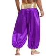 thumbnail image 2 of Mufeng Mens Magic Hippy Pants Satin Lanterns Trousers Arabian Prince Halloween Cosplay Party Costume Purple XL, 2 of 7