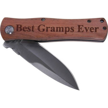 Best Gramps Ever Folding Pocket Stainless Steel Knife with Clip, (Wood