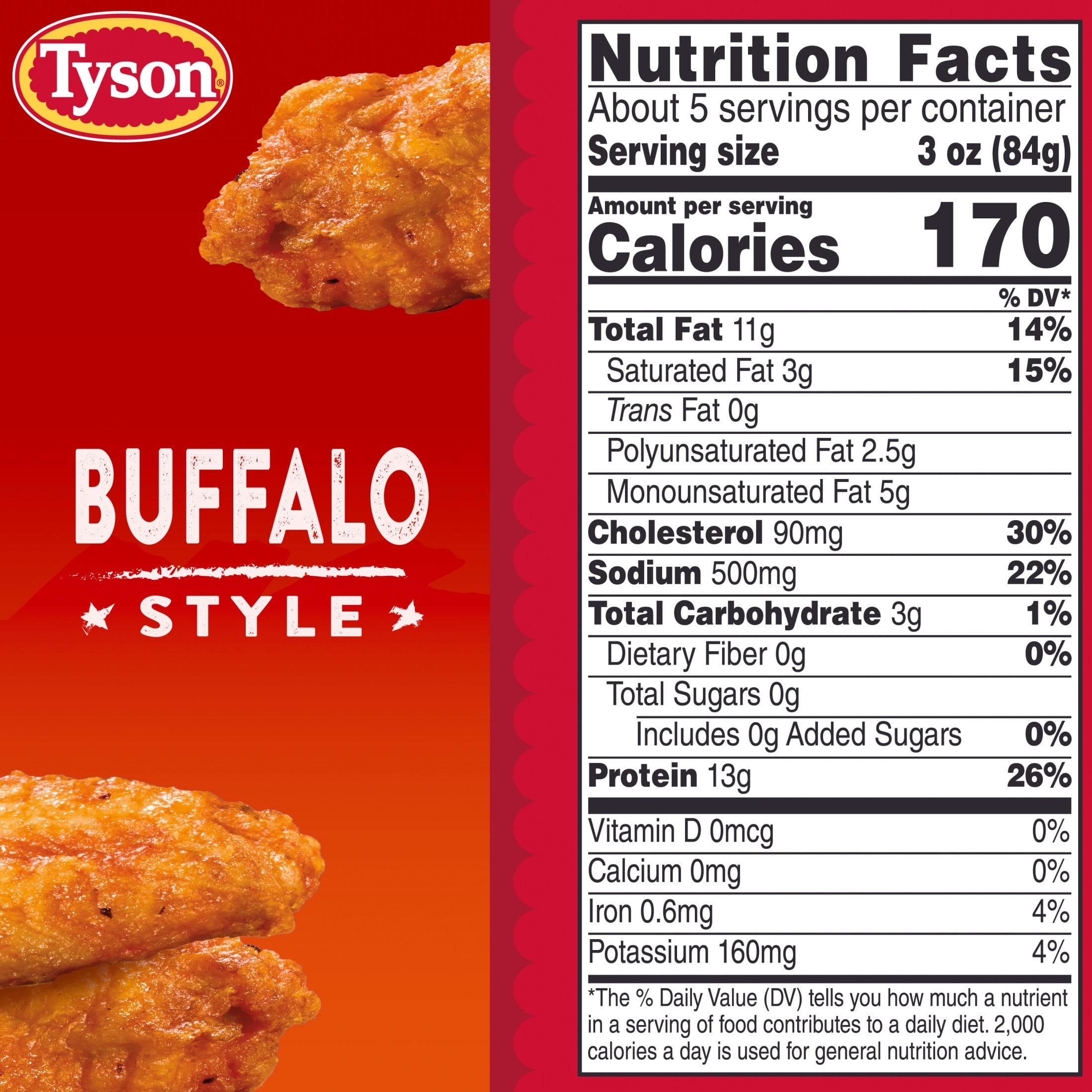 Tyson Any'tizers Buffalo Style Hot Wings Bone-in Wings, 22 oz (Frozen, Fully Cooked)
