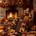 thumbnail image 5 of Vintage Halloween Pumpkin Flannel Quilted Throw Blanket, 60*80in, Cozy Festive Home Textile, Decorative Soft Cover, Ideal Ornament for Living Room Sofa Indoor Holiday Atmosphere Layout, 5 of 8