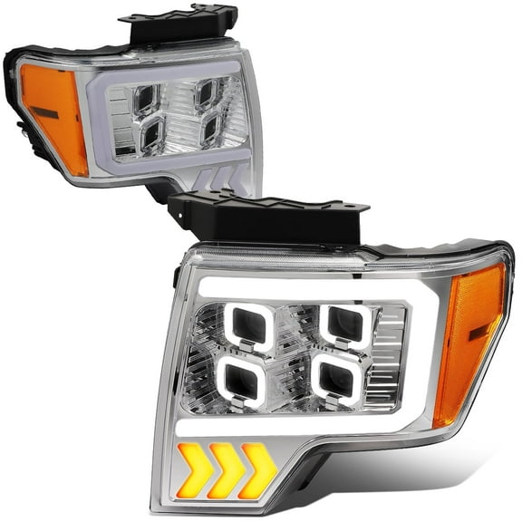 DNA Motoring Quad LED Chrome Projector Headlight Sequential Signal Lamps For 09-14 Ford F150