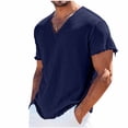 thumbnail image 3 of Goodtrade8 Cotton Linen Summer T-Shirts for Men Loose Pullover V-Neck Short Sleeve Solid Color Lightweight Casual T-Shirts for Men, 3 of 7