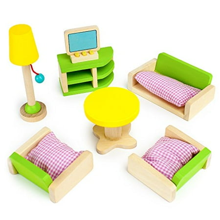 Wooden Wonders Luxurious Living Room Set Colorful Dollhouse