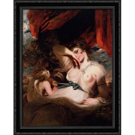 Cupid Unfastening the Girdle of Venus 28x34 Large Black Ornate Wood Framed Canvas Art by Joshua Reynolds