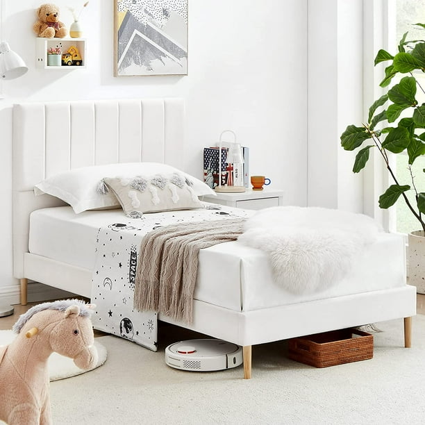 Flolinda Twin Bed Frames Upholstered Bed Frame with Vertical Channel