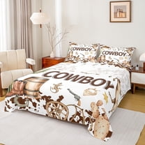 Manfei Western Cowboys Twin Sheet Sets,Farm Cowhide Horseshoe Twin Fitted Sheet,Rustic Farmhouse Cabin Flat Sheet For Boys Kids,Super Cozy Room Decor,3-Piece